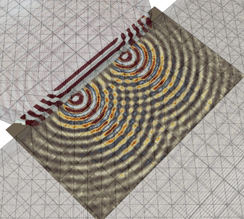 Double-slit interference pattern reproduced by an acoustic wave simulation